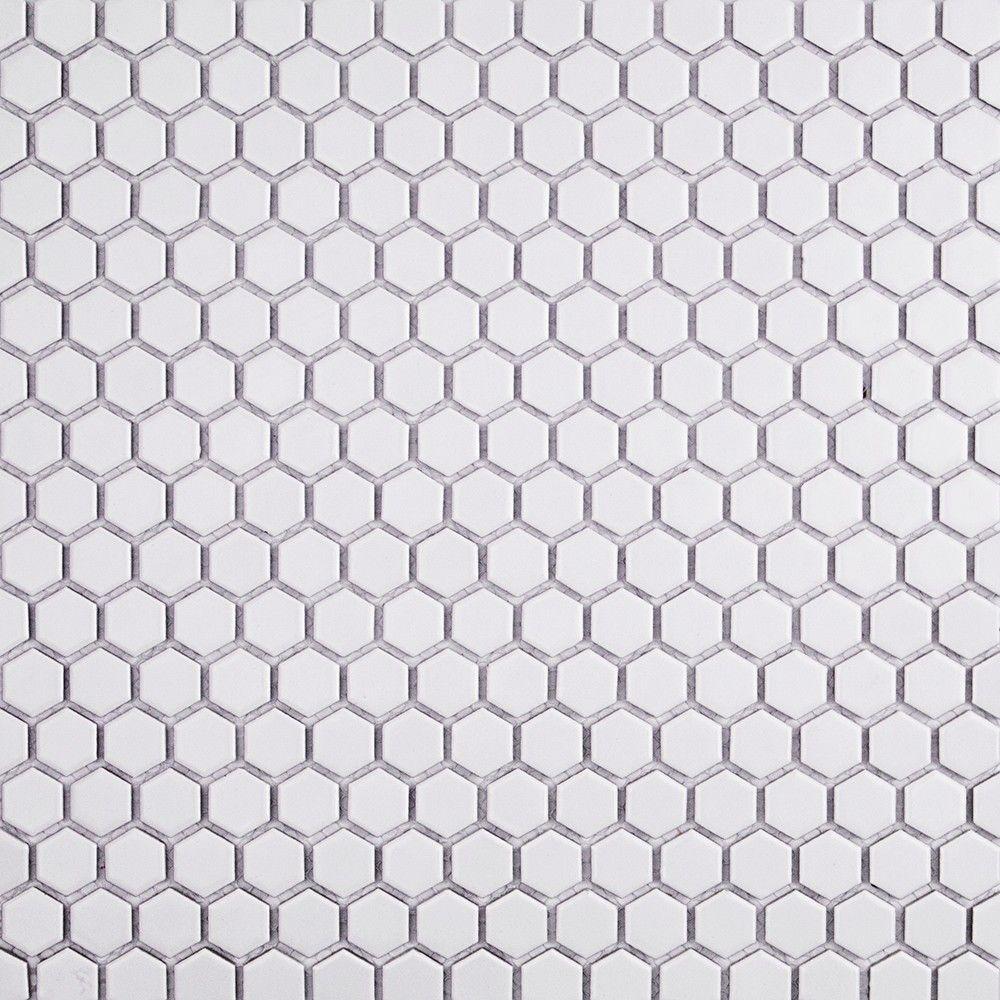 white hexagon tiles splashback