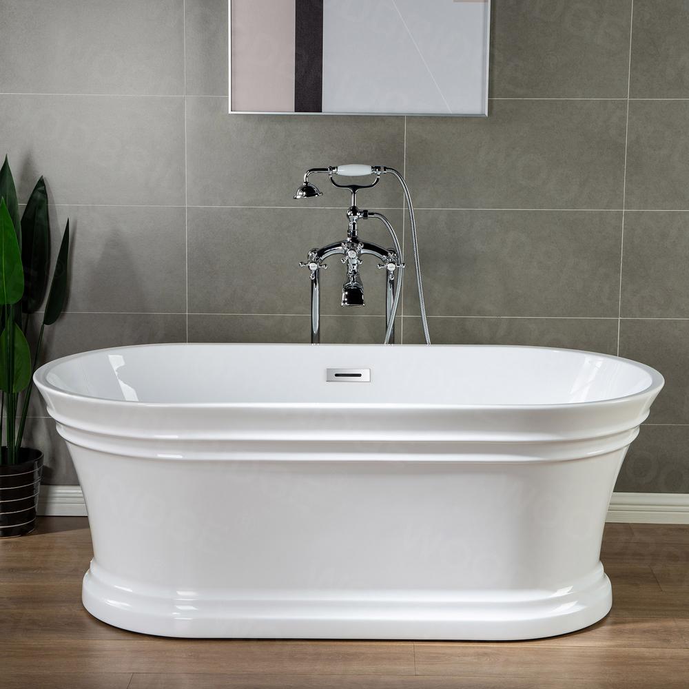 WOODBRIDGE Tarbes 59 In. Acrylic FlatBottom Double Ended Bathtub With ...