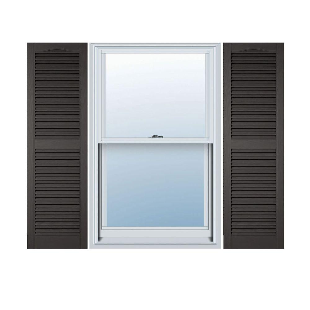 Ekena Millwork LL1S12X07500TG Lifetime Vinyl Standard Cathedral Top Center Mullion with Open Louver Shutters Tuxedo Grey 12 x 75