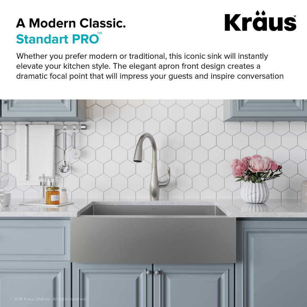 Kraus Standart Pro Farmhouse A Front Stainless Steel 33 In Single Bowl Kitchen Sink Khf200 The Home Depot Single Bowl Kitchen Sink Khf200 33, Kraus Farmhouse Sink