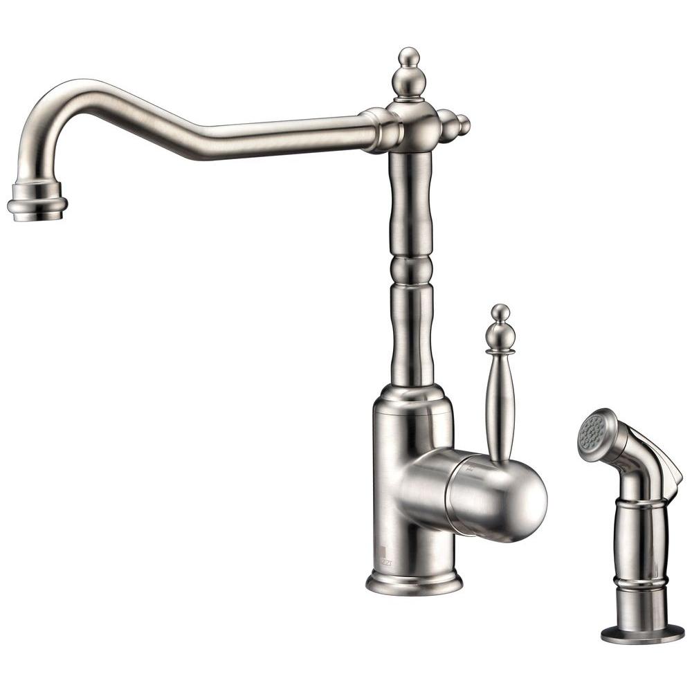 Anzzi Locke Single Handle Standard Kitchen Faucet With Side Sprayer In Brushed Nickel