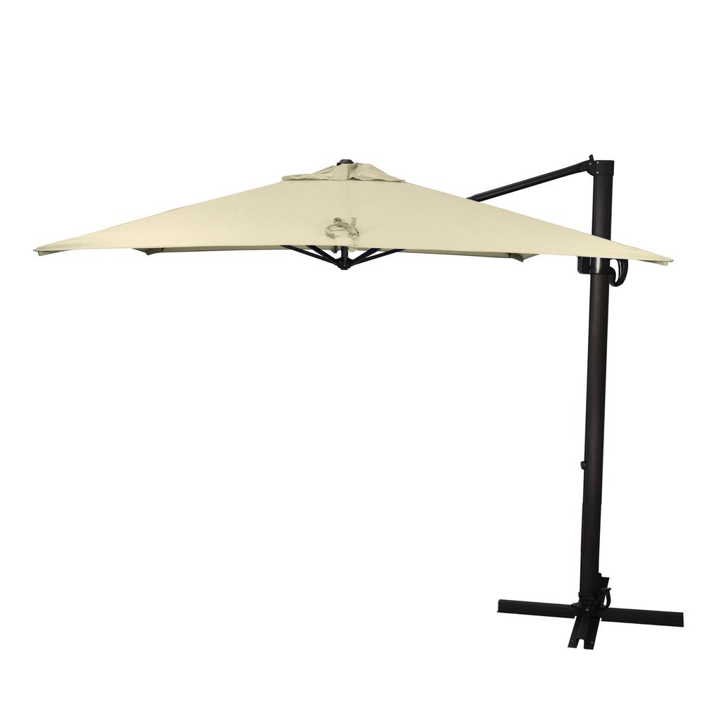 California Umbrella 8 5 Ft Aluminum Square Cantilever Patio Umbrella With Crank Open Tilt Protective Cover In Antique Beige Sunbrella Cali85858a117 5422 The Home Depot