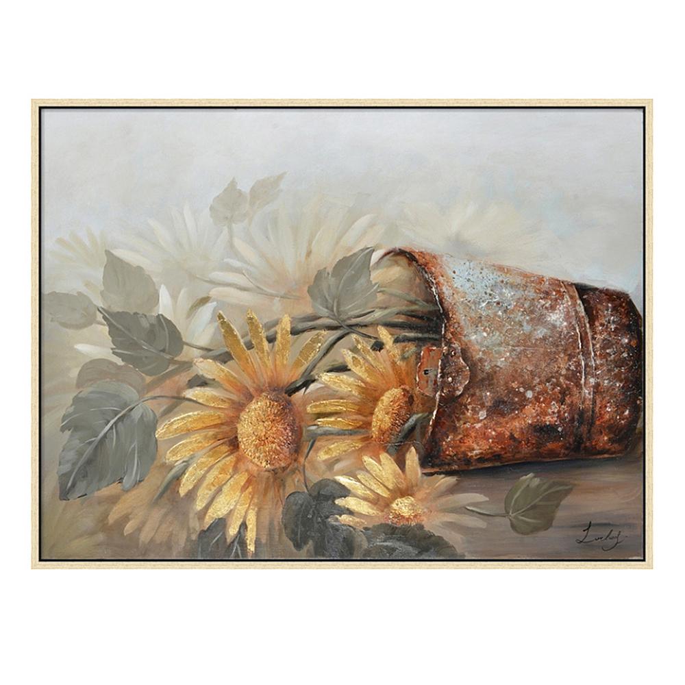 Oakland Living Vintage Rustic Sunflowers In Vase In Wooden Floating Frame Hand Painted Acrylic Wall Art 47 In X 35 In Hdcb 8909 The Home Depot