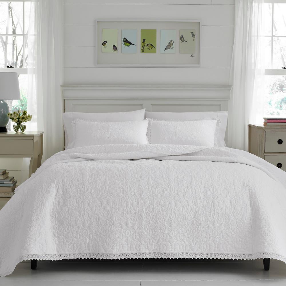 Laura Ashley Heirloom 3 Piece White Full Queen Quilt Set 221296