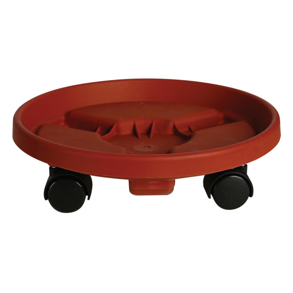 Rolling Planter Caddy 16 in. Terra Cotta Plastic Round