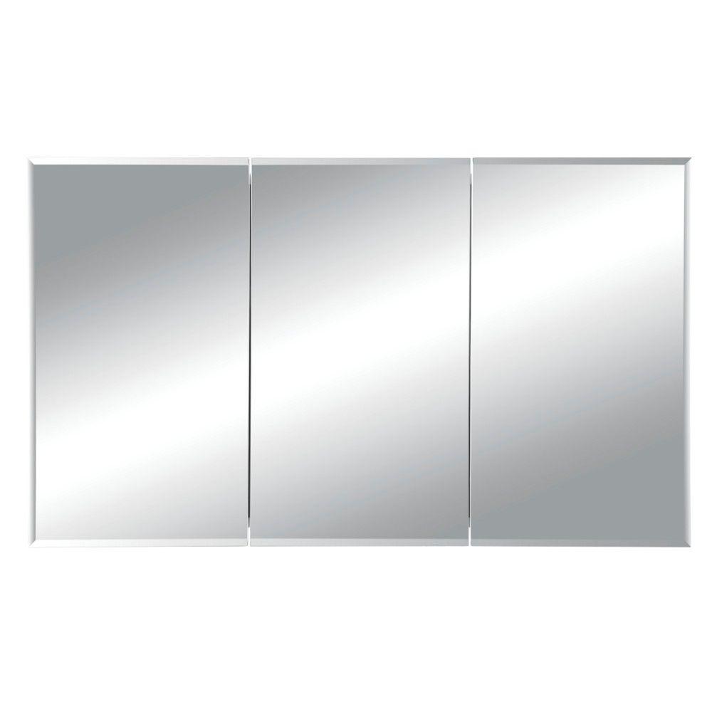 Jensen Horizon 48 In W X 28 1 4 In H X 5 In D Frameless Tri View Recessed Bathroom Medicine Cabinet In White 255048x The Home Depot