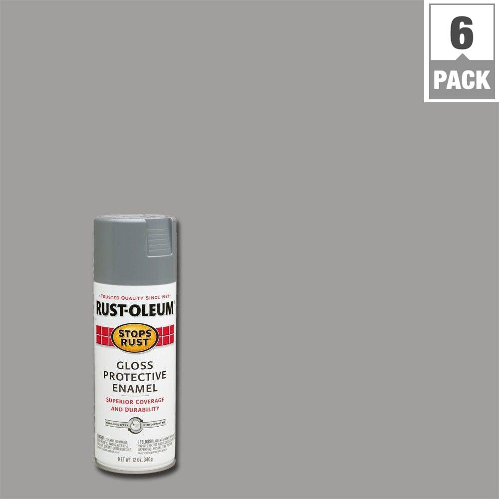 Rust Oleum Stops 12 Oz Protective Enamel Gloss Pewter Gray Protective Enamel Gloss Pewter Gray Spray Paint 6 Pack 7783830 The Home Depot