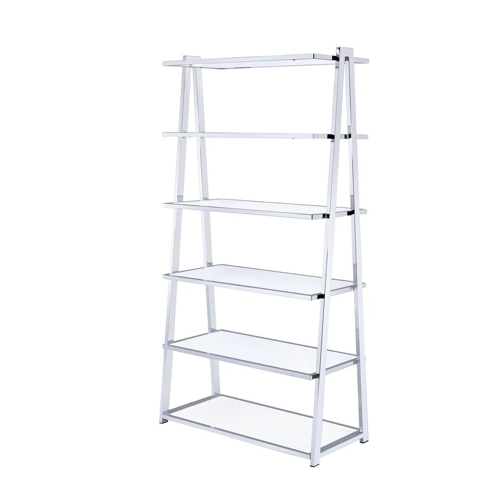 Acme Furniture Coleen White High Gloss And Chrome Leaning Bookcase Acme Furniture Coleen White High Gloss And Chrome Leaning Bookcase