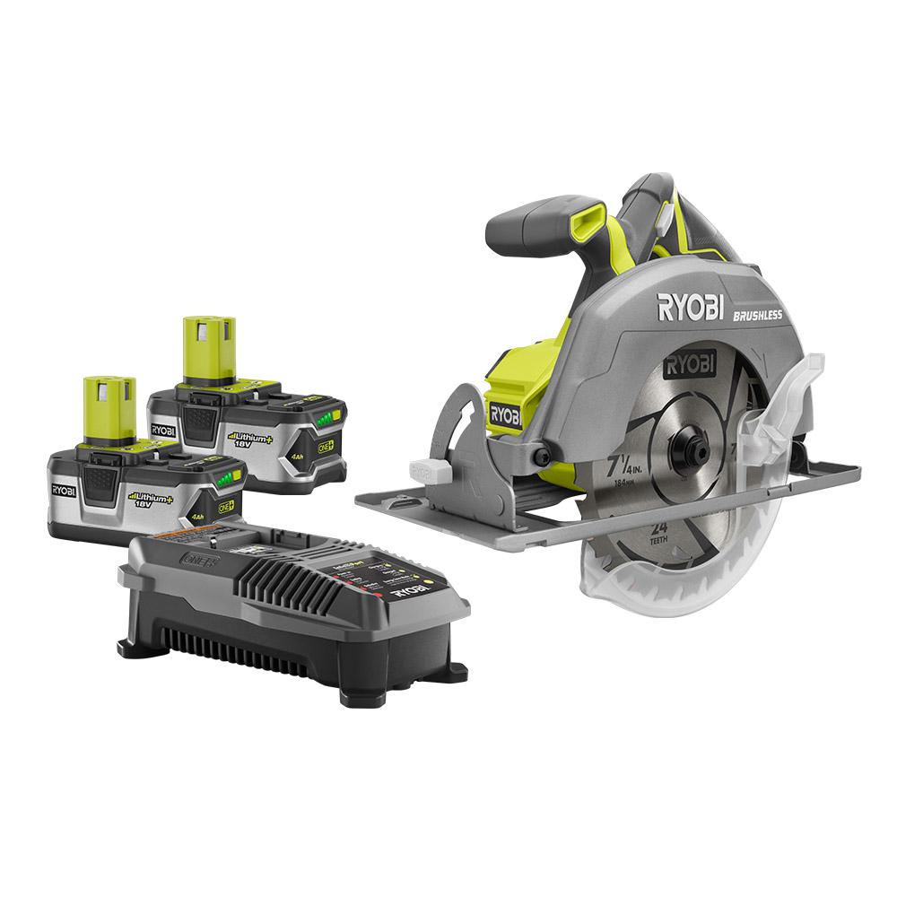 Ryobi 18-Volt ONE+ Cordless Lithium-Ion Brushless 7-1/4 in. Circular Saw Kit with (2) 4.0Ah Batteries and Charger