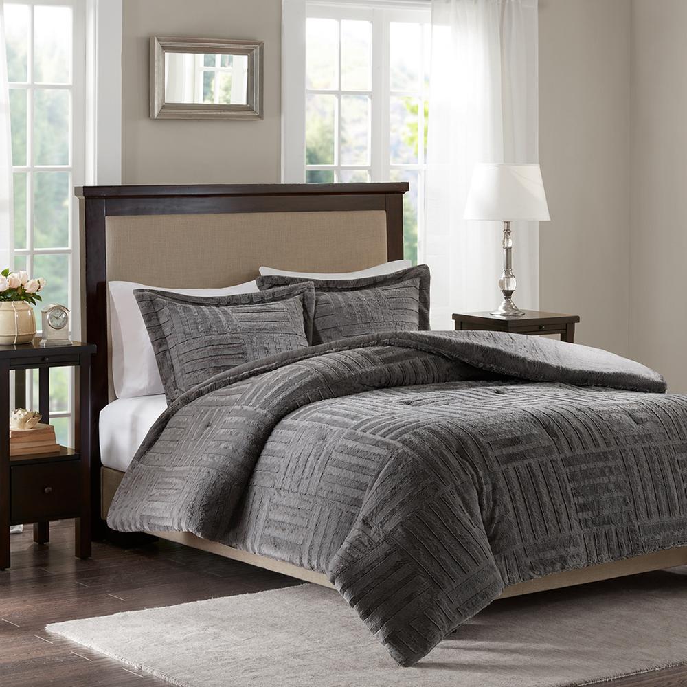 Madison Park Polar 3 Piece Grey King Cal King Comforter Set Basi10