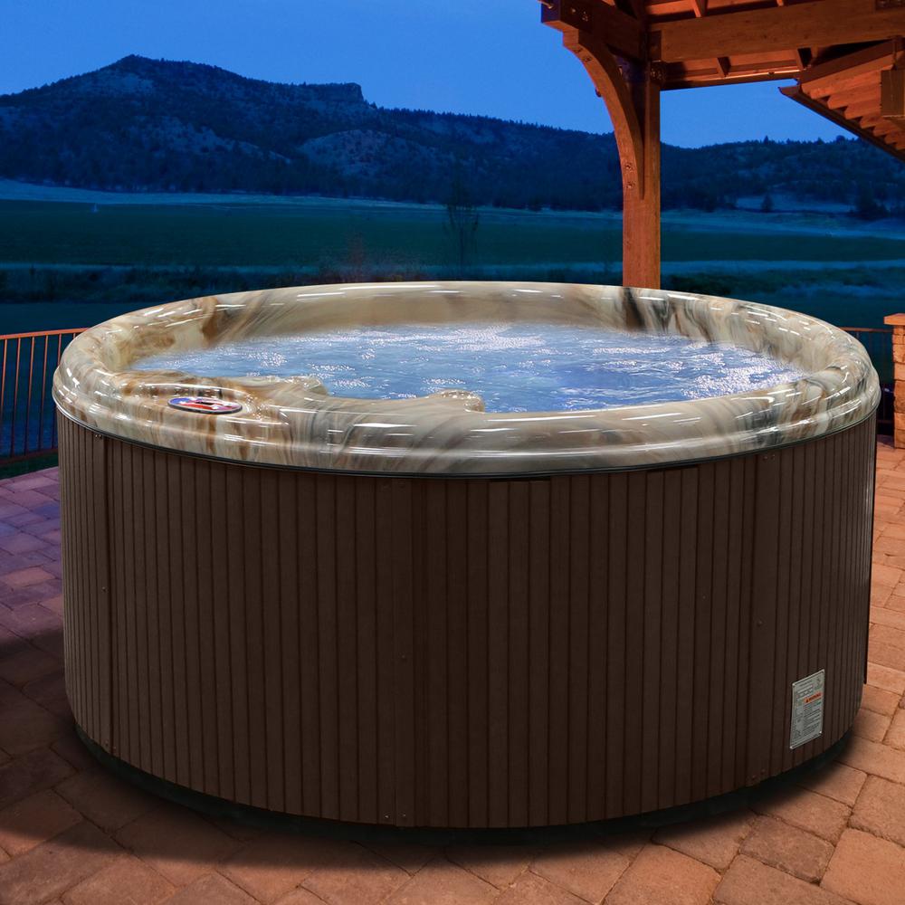 American Spas 5 Person 11 Jet Premium Acrylic Round Tuscan Sun Spa Hot Tub With Multi Color Spa Light Am 511rm The Home Depot