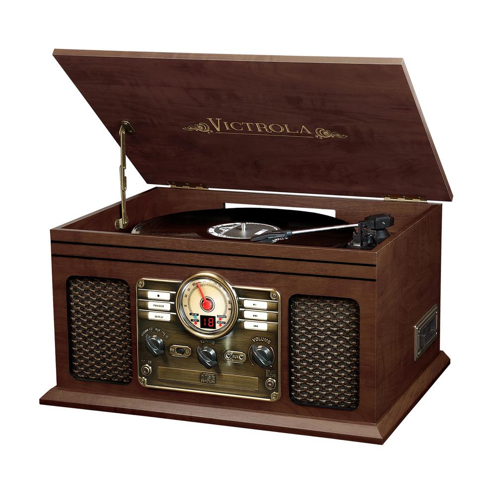 Victrola Nostalgic Aviator Wood 8-in-1 Giradischi Bluetooth – Mogano, Riproduci Vinile, CD, Cassette E Radio