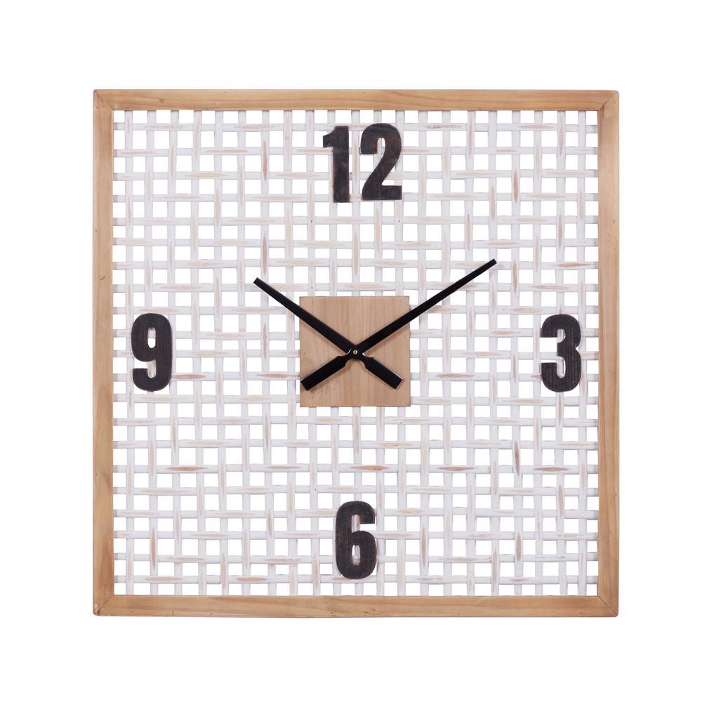 LITTON LANE Natural and White Square Wood Wall Clock, 23.5"89293 The