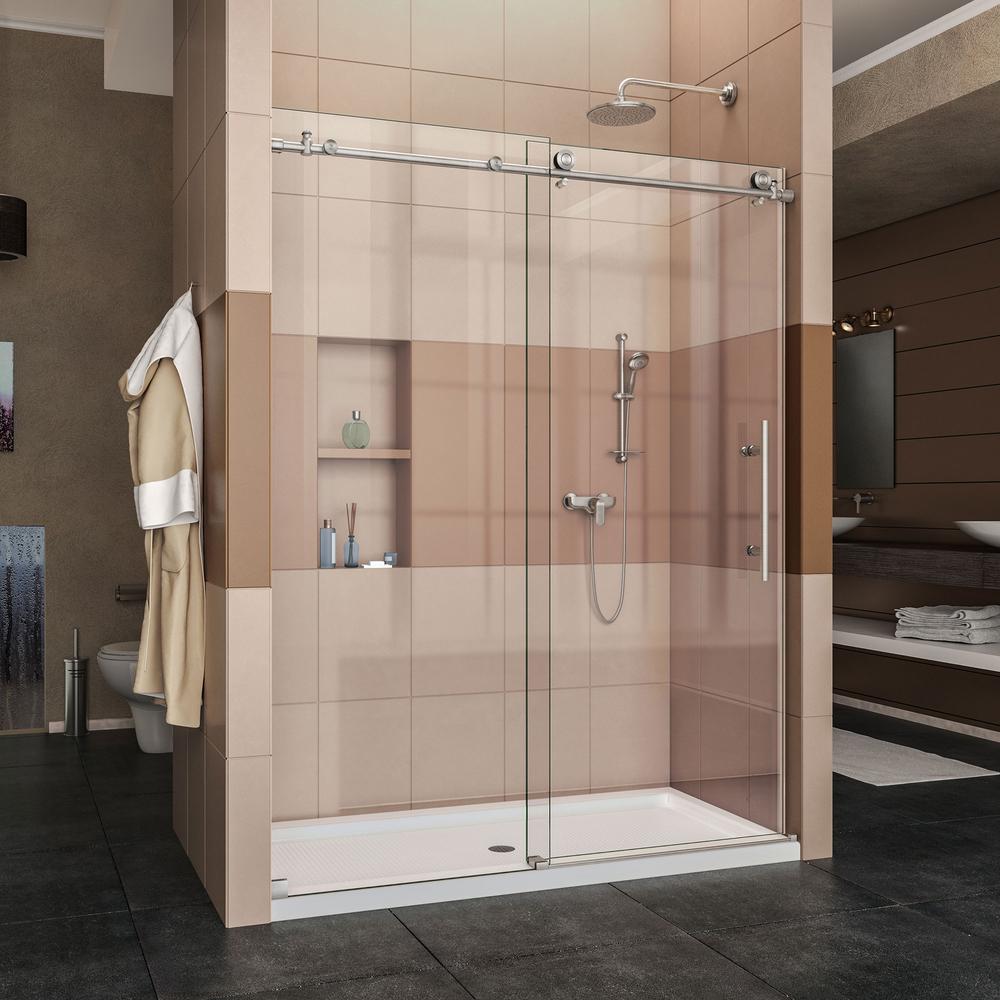 Dreamline Enigma X In X In Frameless Sliding Shower Door In Polished Stainless Steel Shdr The Home Depot