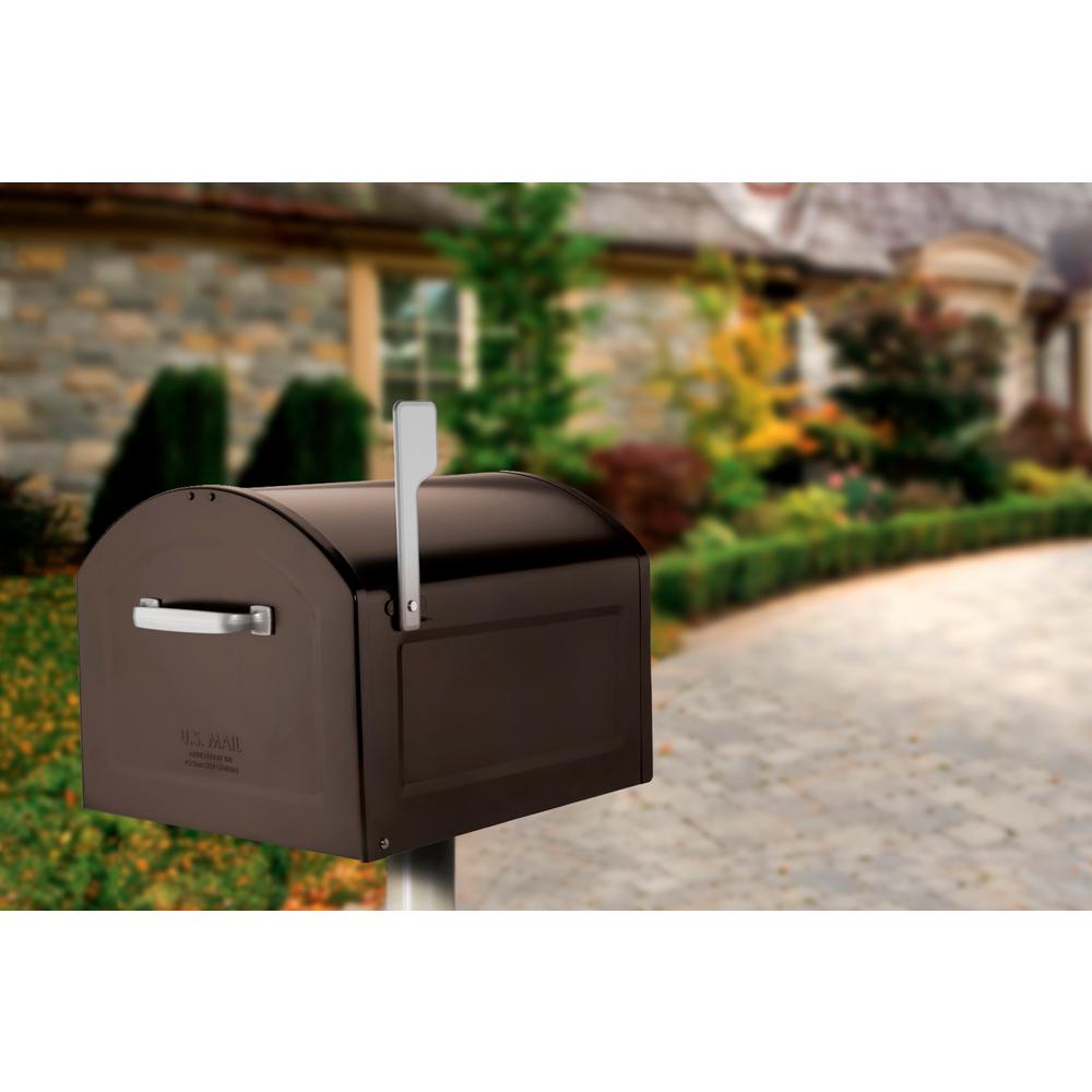 Centennial Rubbed Bronze Post Mount Mailbox W// Silver Flag Extra Large Capacity