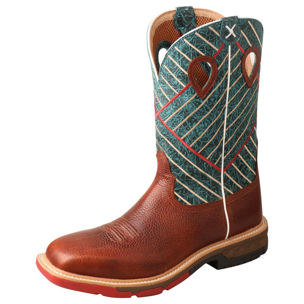 Twisted X Men S Work Boot 12 In Work Boots Soft Toe Cognac Dark Green Size 8 D Mxb0003 D 08 The Home Depot