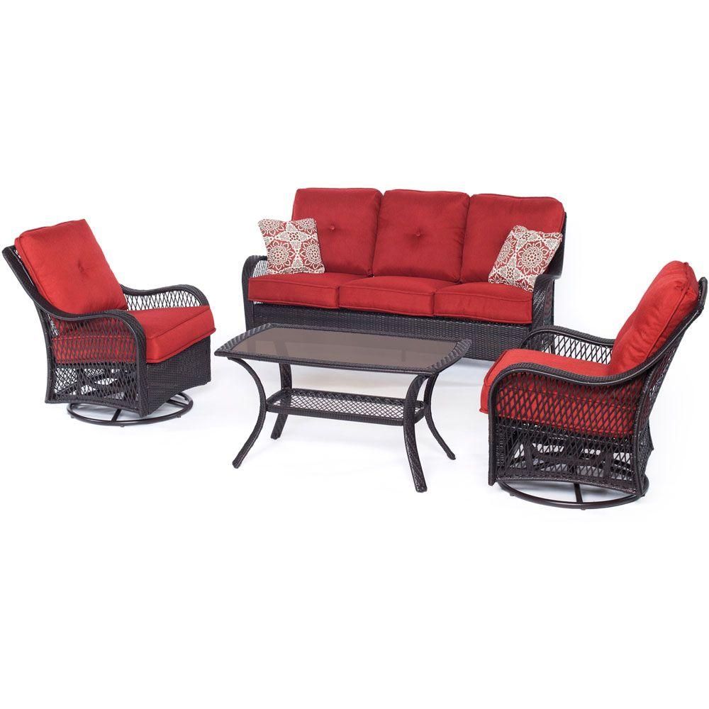 Hanover Orleans 4 Piece All Weather Wicker Patio Deep Seating Set