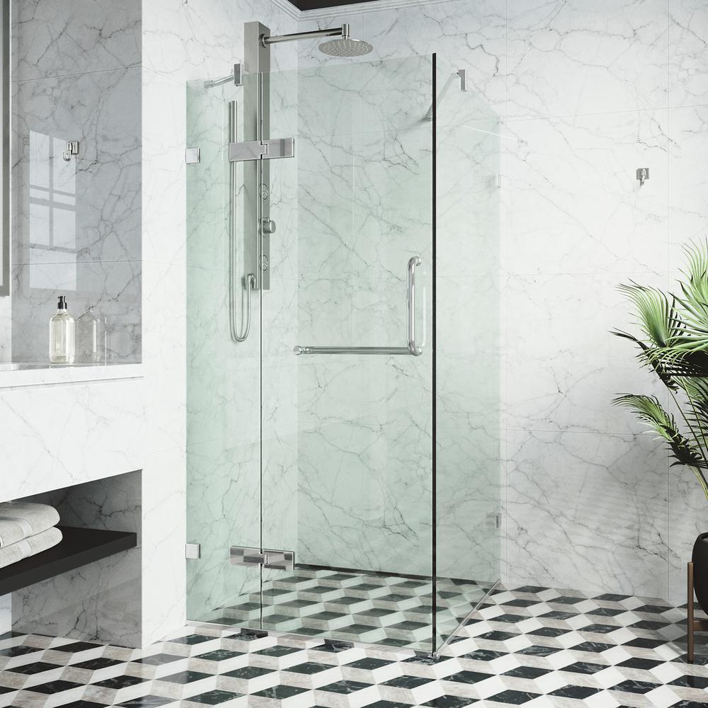 VIGO Monteray 30.25 in. x 73.375 in. Frameless Corner Hinged Shower Enclosure in Chrome with Clear Glass