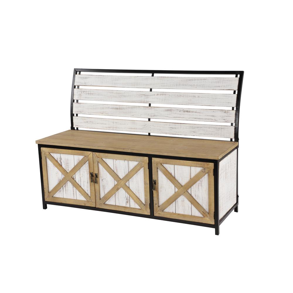 Litton Lane Natural Brown And White Wood Storage Bench With