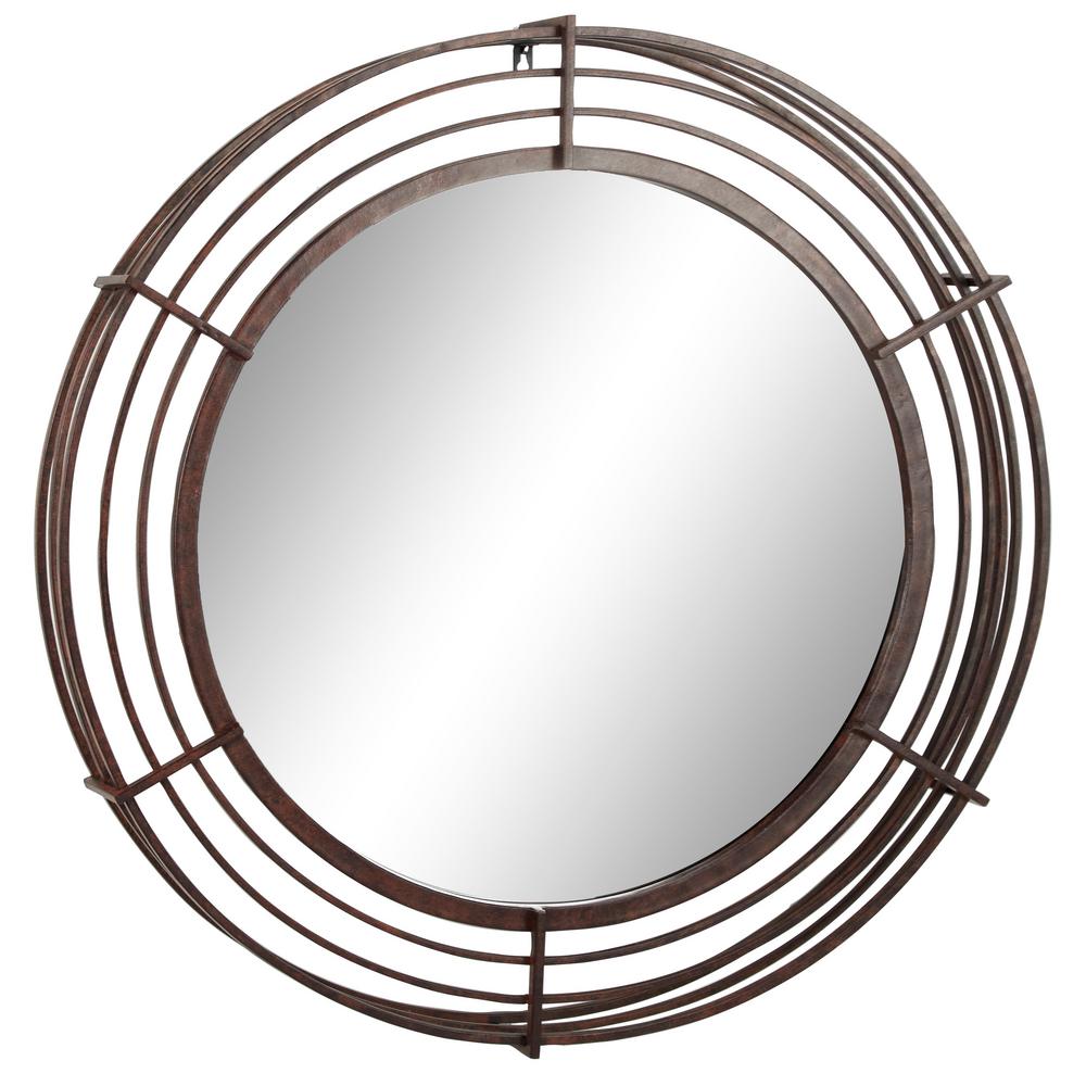 LITTON LANE 31” Large Round Industrial Wrought Iron Bar Wall Mirror w/ Textured Bronze Finish