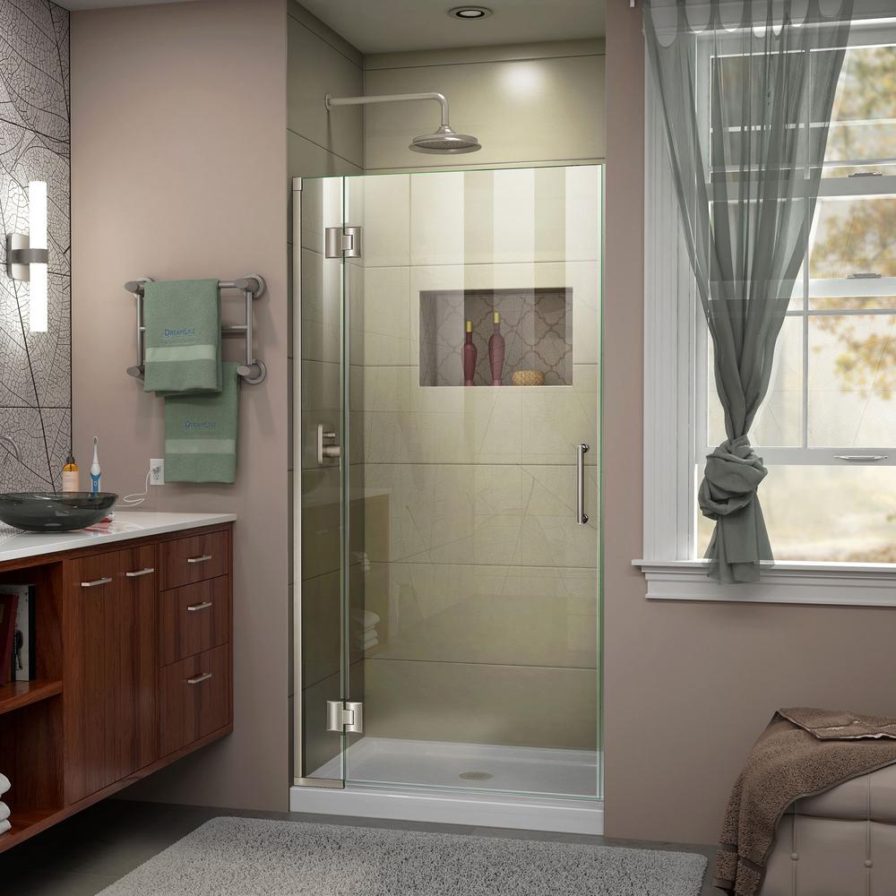 Dreamline Unidoor X 36 In X 72 In Frameless Hinged Shower Door In Brushed Nickel D13072 04 The Home Depot
