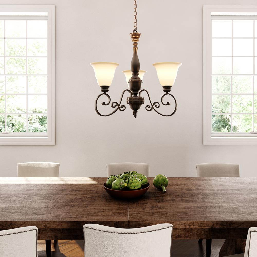 Hampton Bay Carina 3 Light Aged Bronze Chandelier With Tea Stained