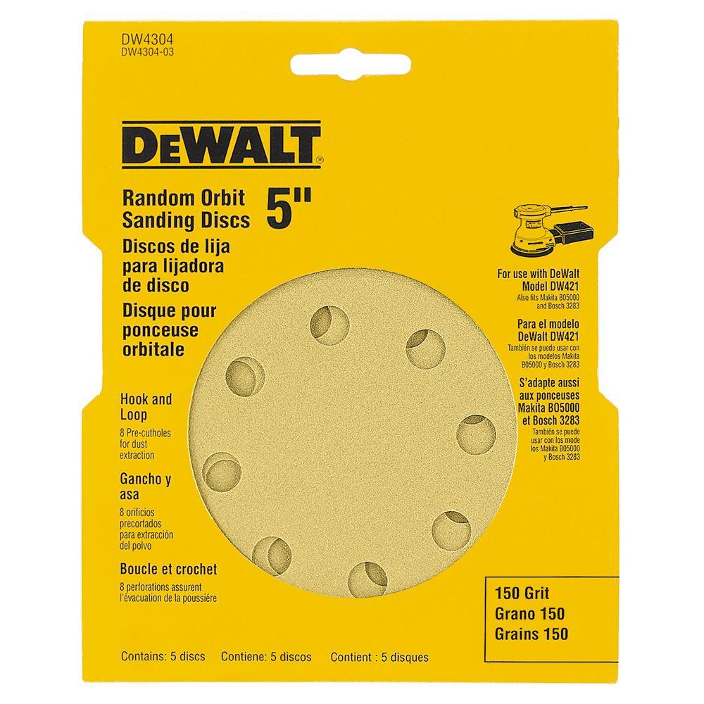 DEWALT 5 in. 8Hole 150Grit H and L Random Orbit Sandpaper (5Pack