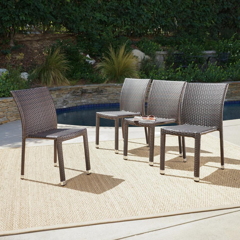 Noble House Dover Multi-Brown Wicker Armless Outdoor Dining Chairs (4