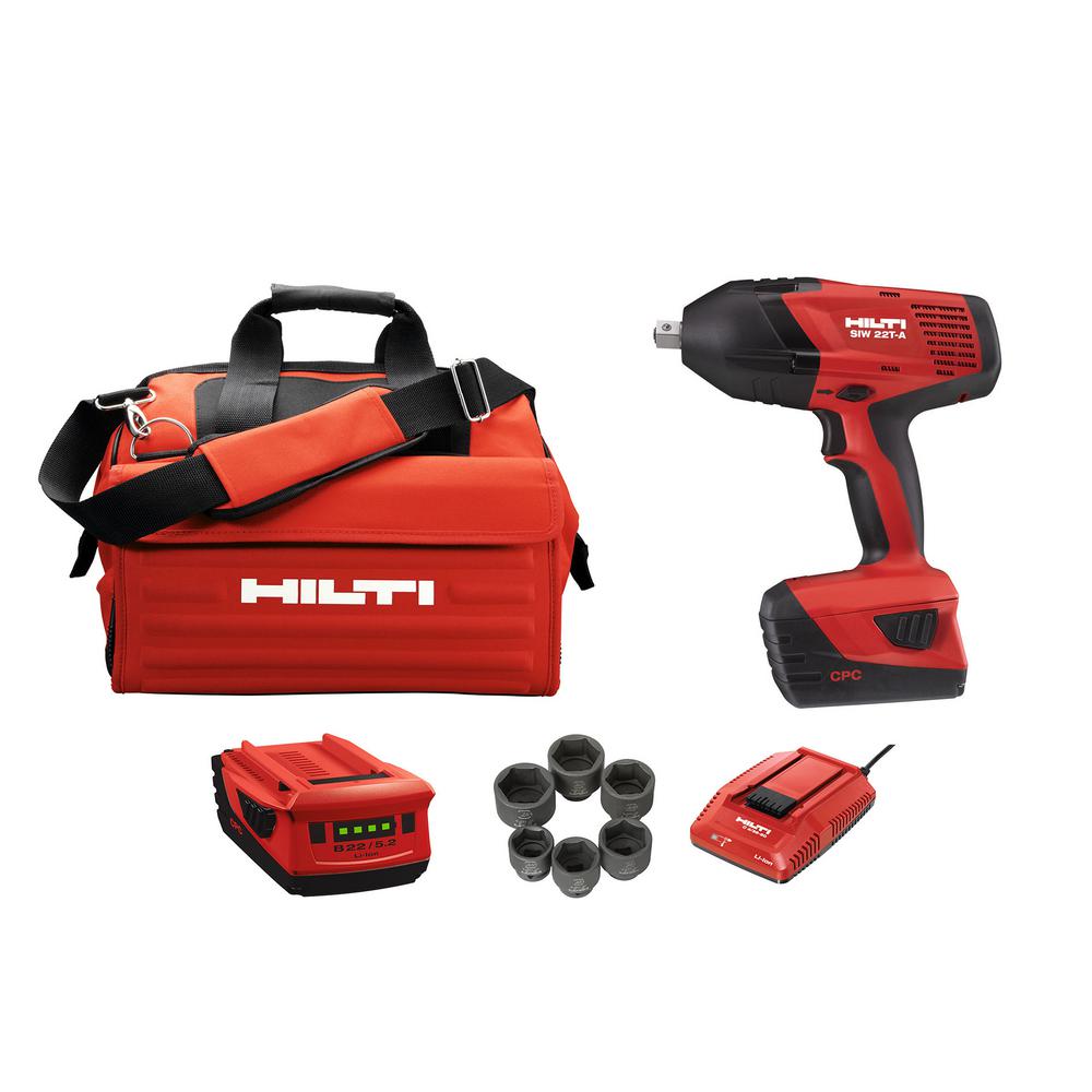 Hilti SIW TA 22Volt LithiumIon 1/2 in. High Torque Cordless Impact Wrench Kit with 5.2 LiIon