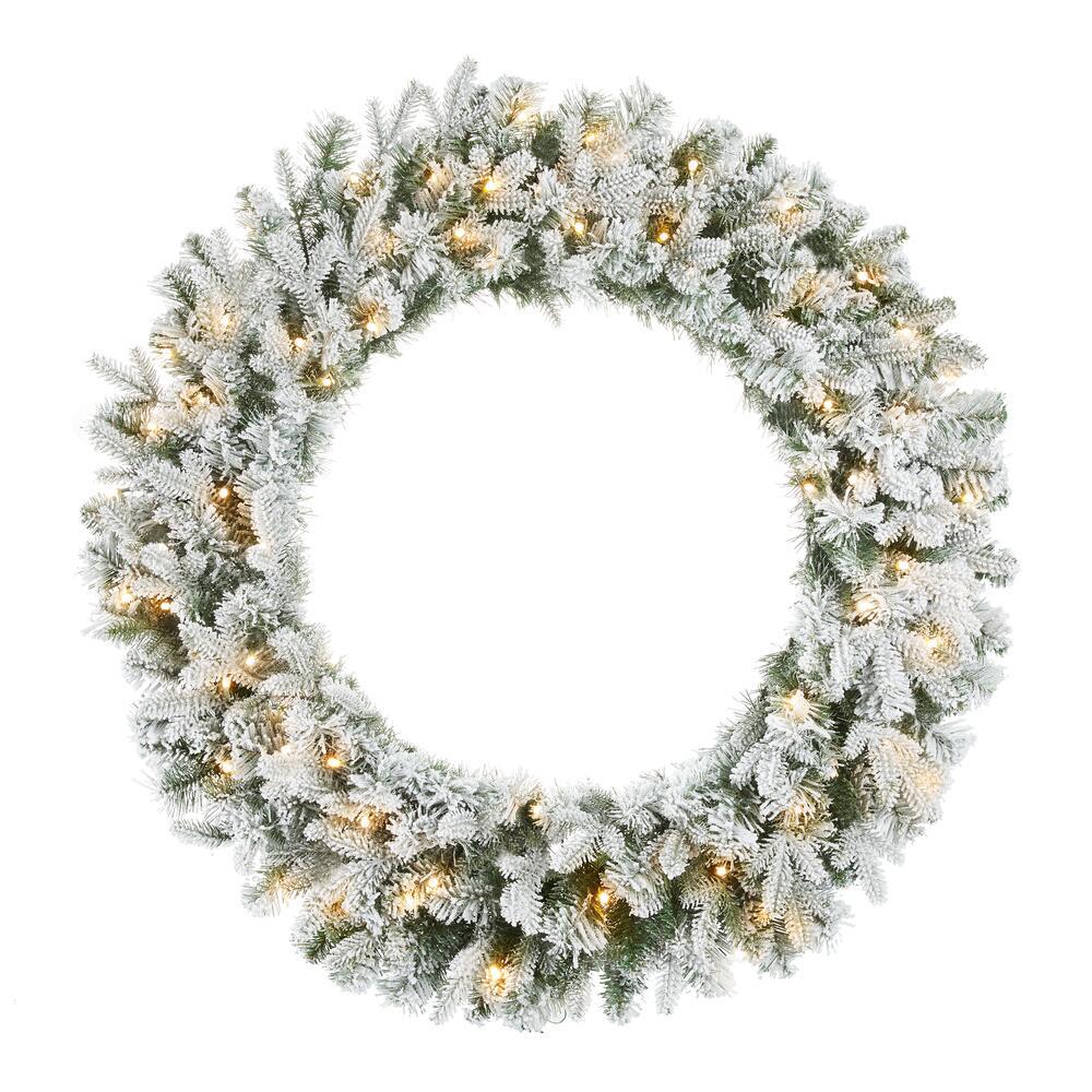 36 in. Starry Light Flocked Pre-Lit LED Pine Wreath with 70-Lights and Timer