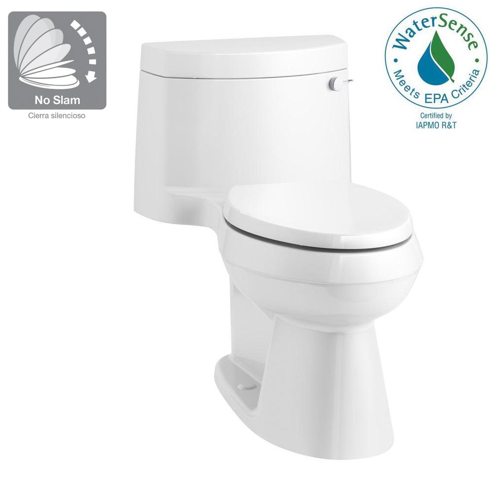 Kohler Cimarron 1 Piece 1 28 Gpf Single Flush Elongated Toilet In White K 3619 Ra 0 The Home Depot