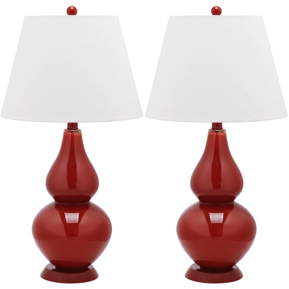Safavieh Cybil 26 5 In Red Double Gourd Glass Table Lamp With Off