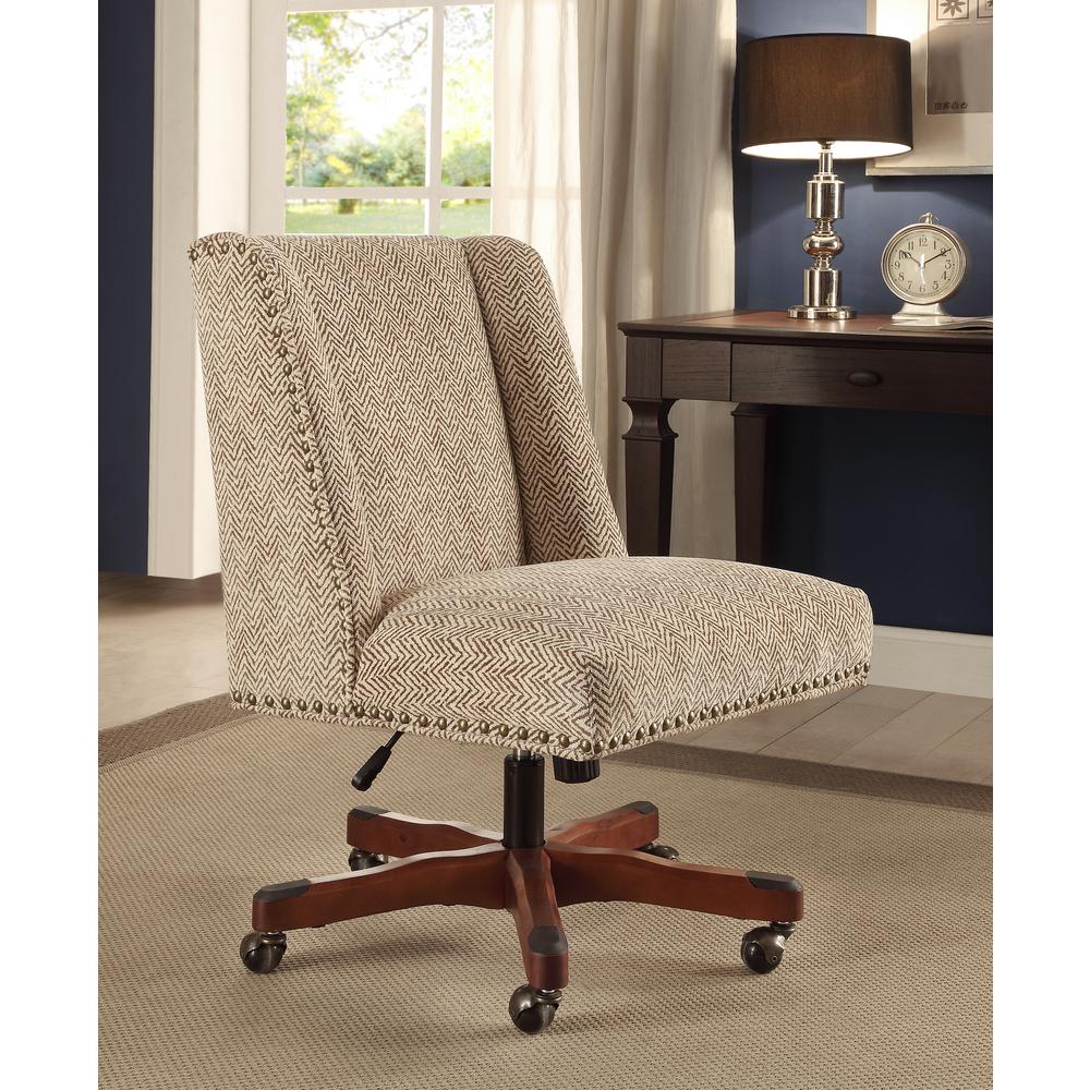 Linon Home Decor Draper Light Brown Office Chair with Dark Walnut Wood