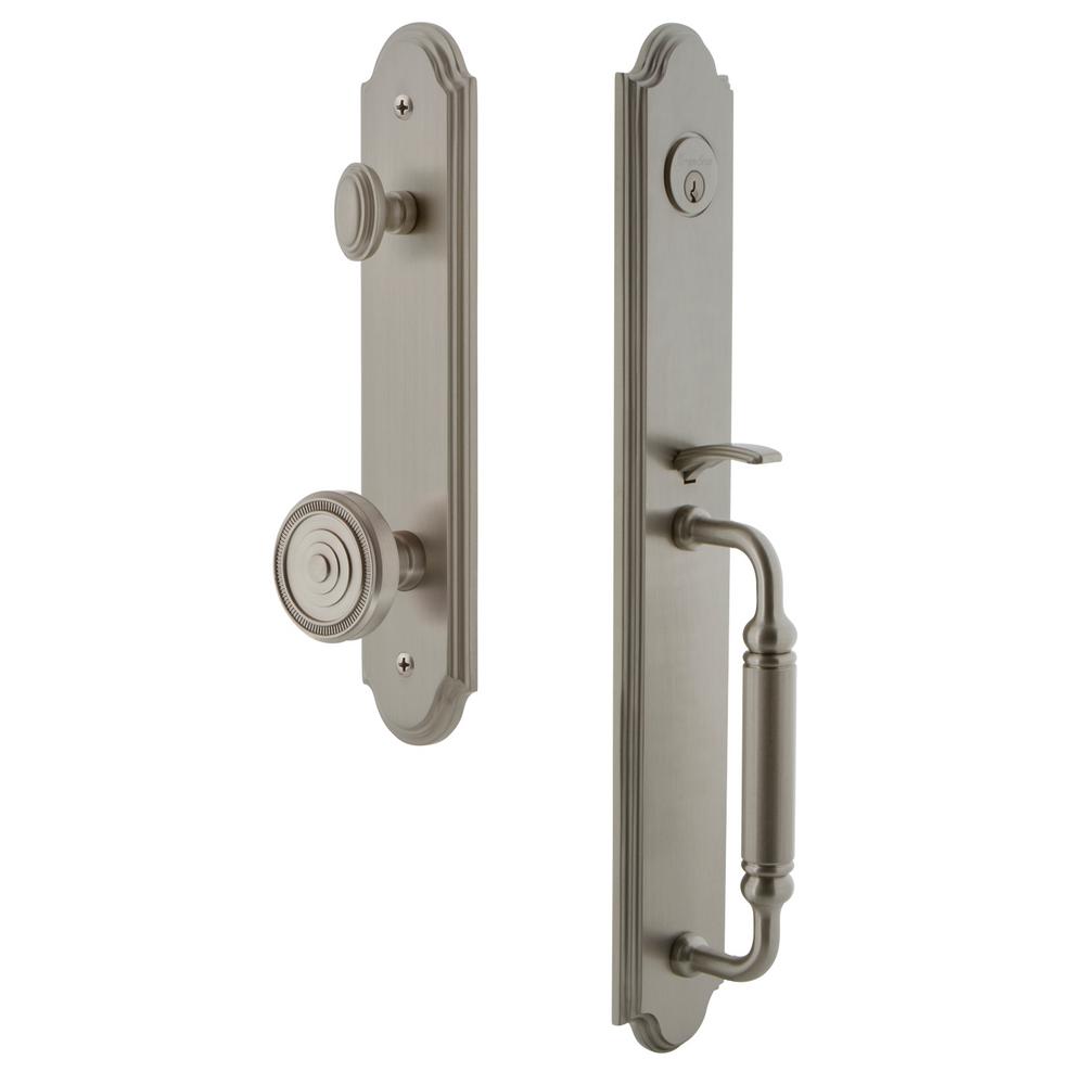 Grandeur Arc Satin Nickel 1 Piece Dummy Door Handleset With C Grip Arc Satin Nickel 1 Piece Dummy Door Handleset With C Grip And Soleil Knob
