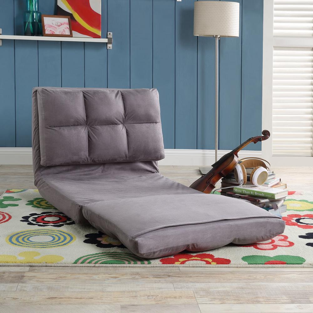 Loungie Microsuede Grey Flip Floor Chair Convertible Lounger