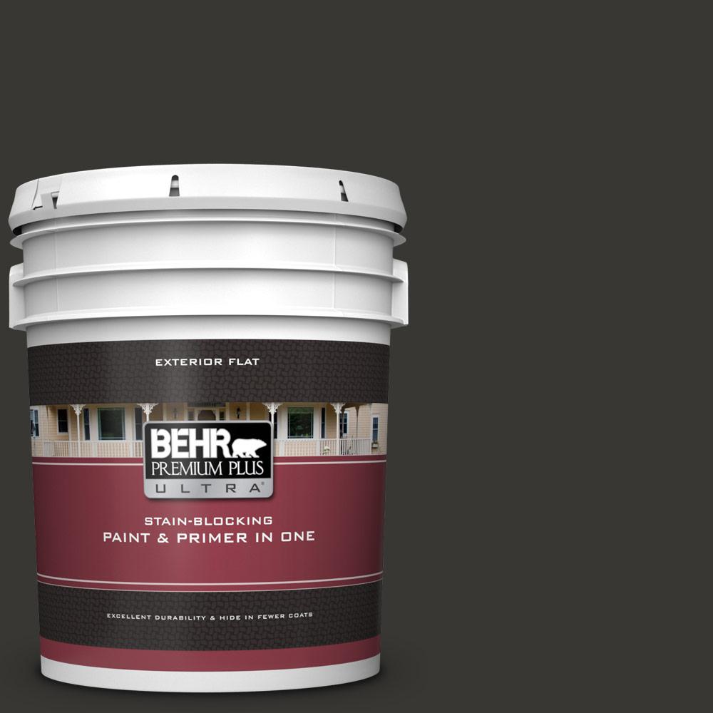 Behr Premium Plus Ultra 5 Gal Black Flat Exterior Paint And Primer In One