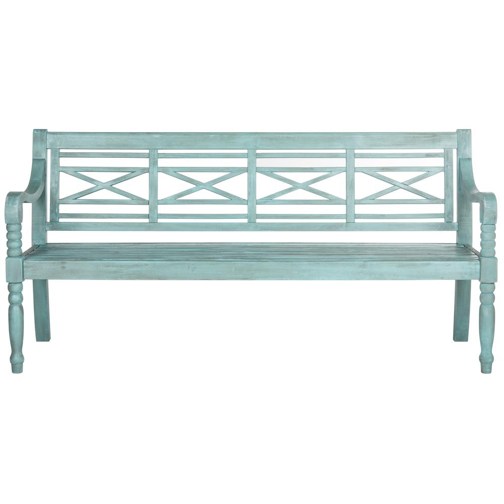 Outdoor Bench For Beach House Safavieh Karoo 2-Person Beach House Blue Wood Outdoor Bench-PAT6704C