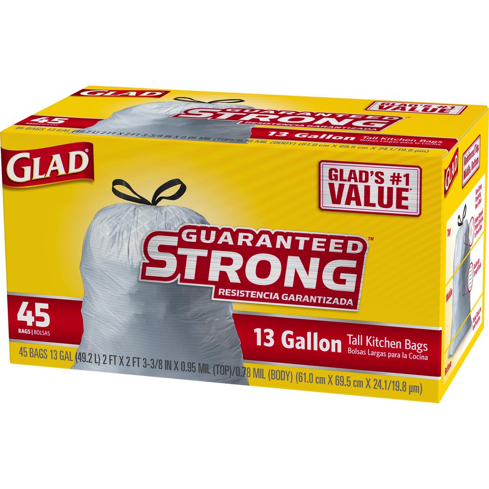 Glad 13 Gal Tall Kitchen Drawstring Trash Bags 45 Count Tall Kitchen Drawstring Trash Bags