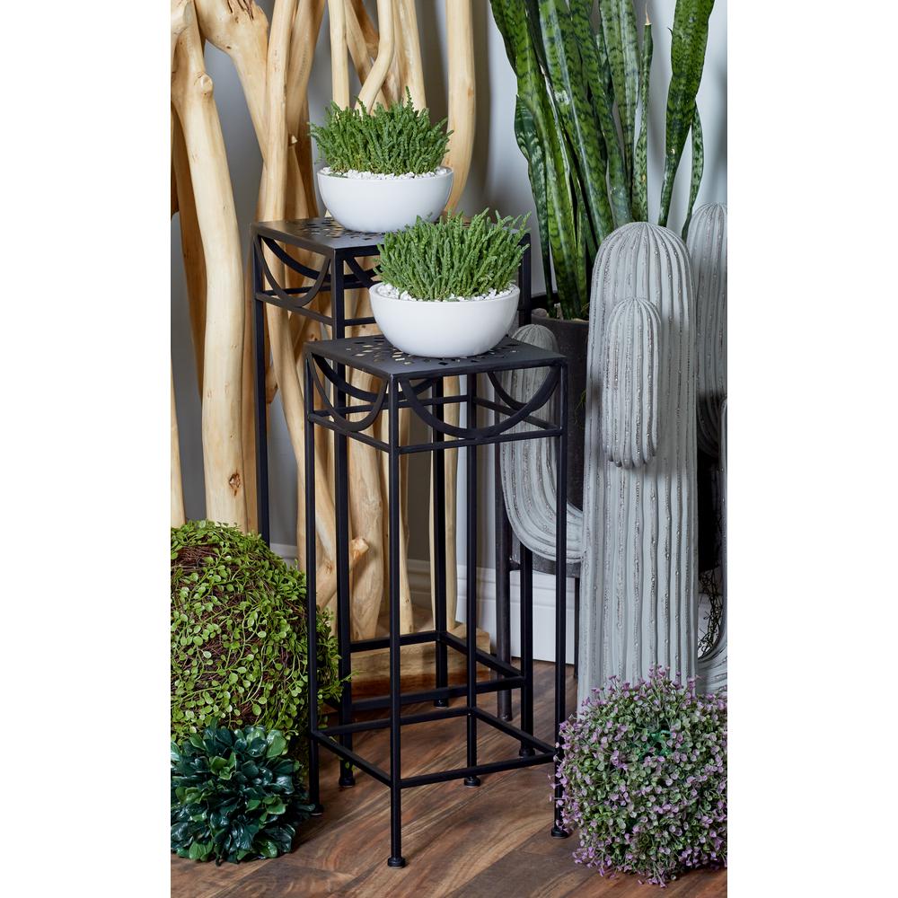 Black Iron Pierced-Top Square Plant Stands (Set of 3)