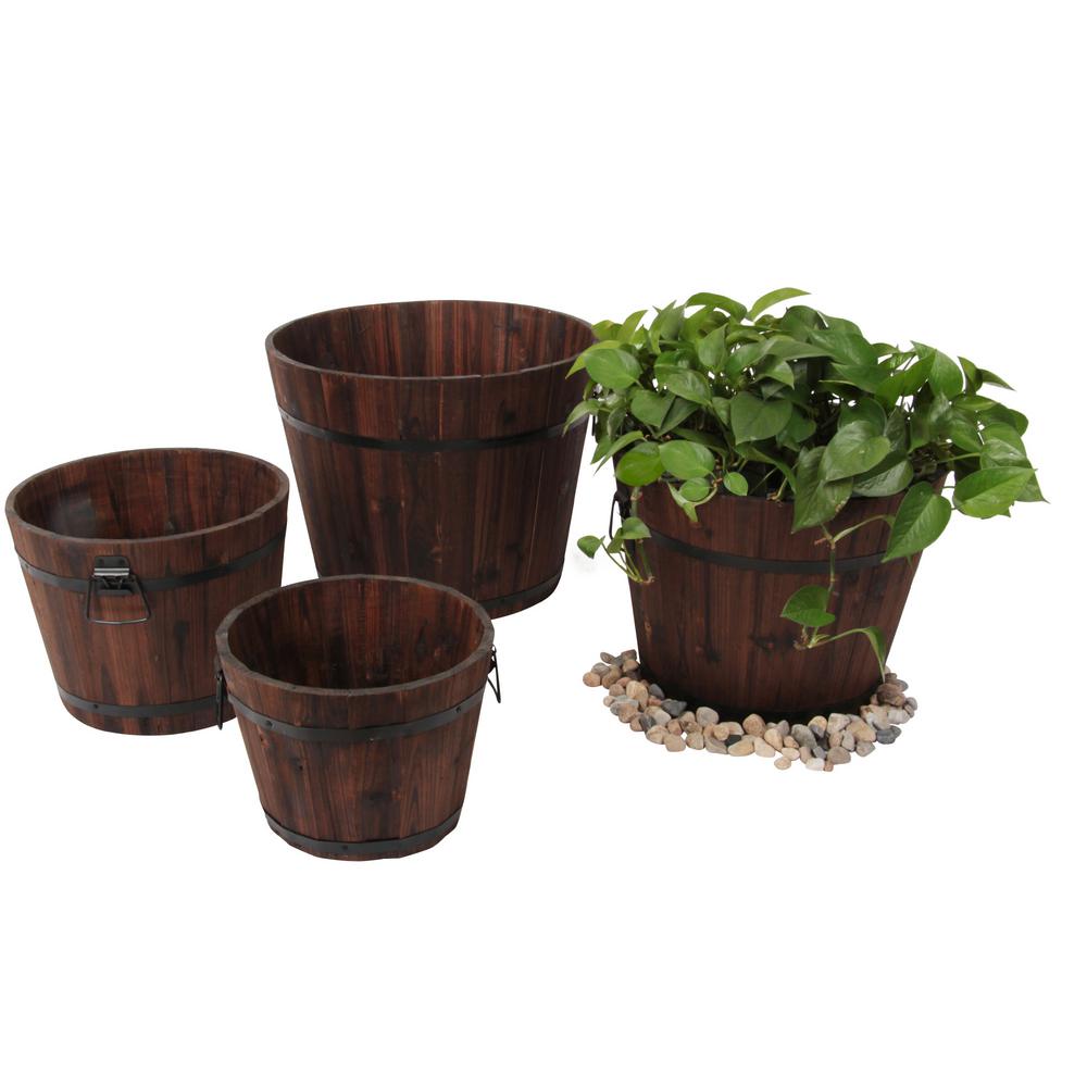 Color: White Oak x 9.5 in Happy Planter HP304 Medium Wood Barrel Outdoor Planter 3 Pc Pack Zen Garden 612409794925 x 16 in Size: 16 in