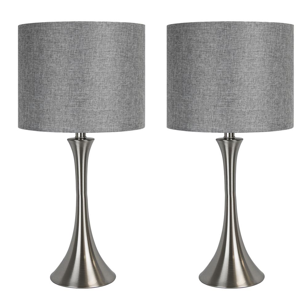 GRANDVIEW GALLERY 24.25 in. Brushed Nickel Table Lamp Set with Flared ...