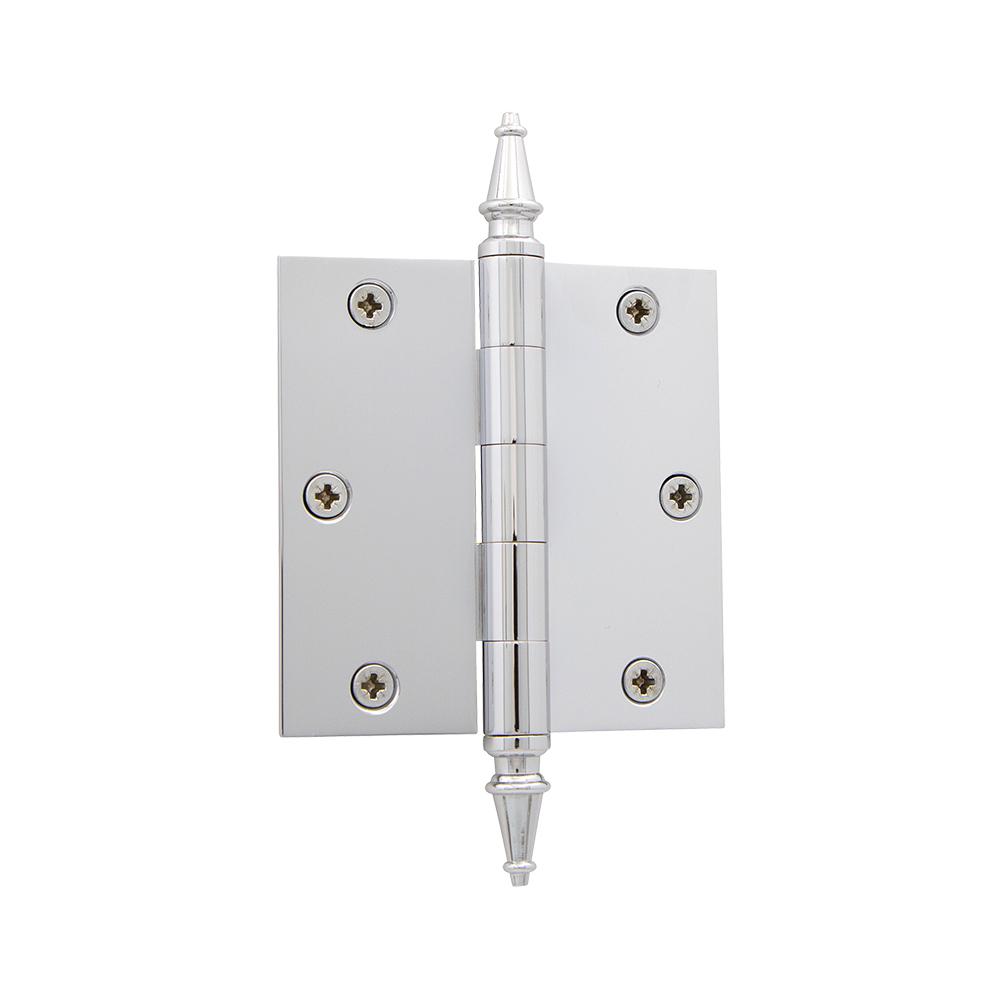 Nostalgic Warehouse 3 5 In Steeple Tip Residential Hinge With Square Corners In Bright Chrome 746078 The Home Depot