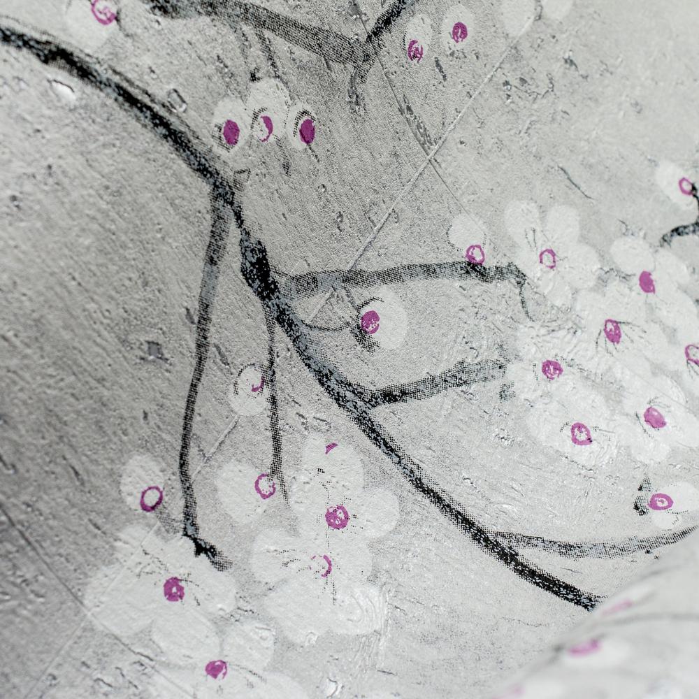 Graham & Brown Kyoto Sakura Soft Gray / White / Pink Wallpaper Sample