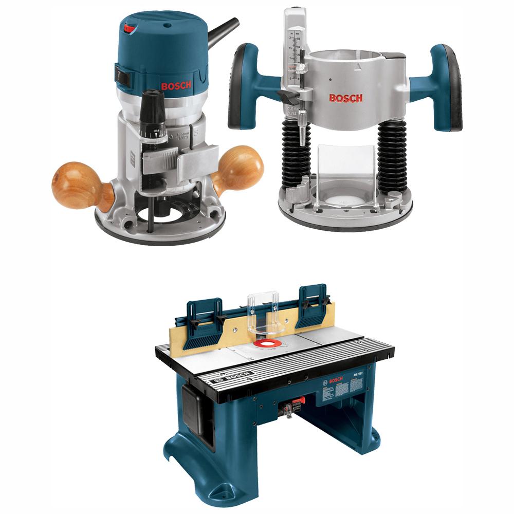 Bosch 12 Amp 2-1/4 HP Variable Speed Plunge and Fixed Base Corded Router Kit with Bonus 15 Amp Corded Benchtop Router Table