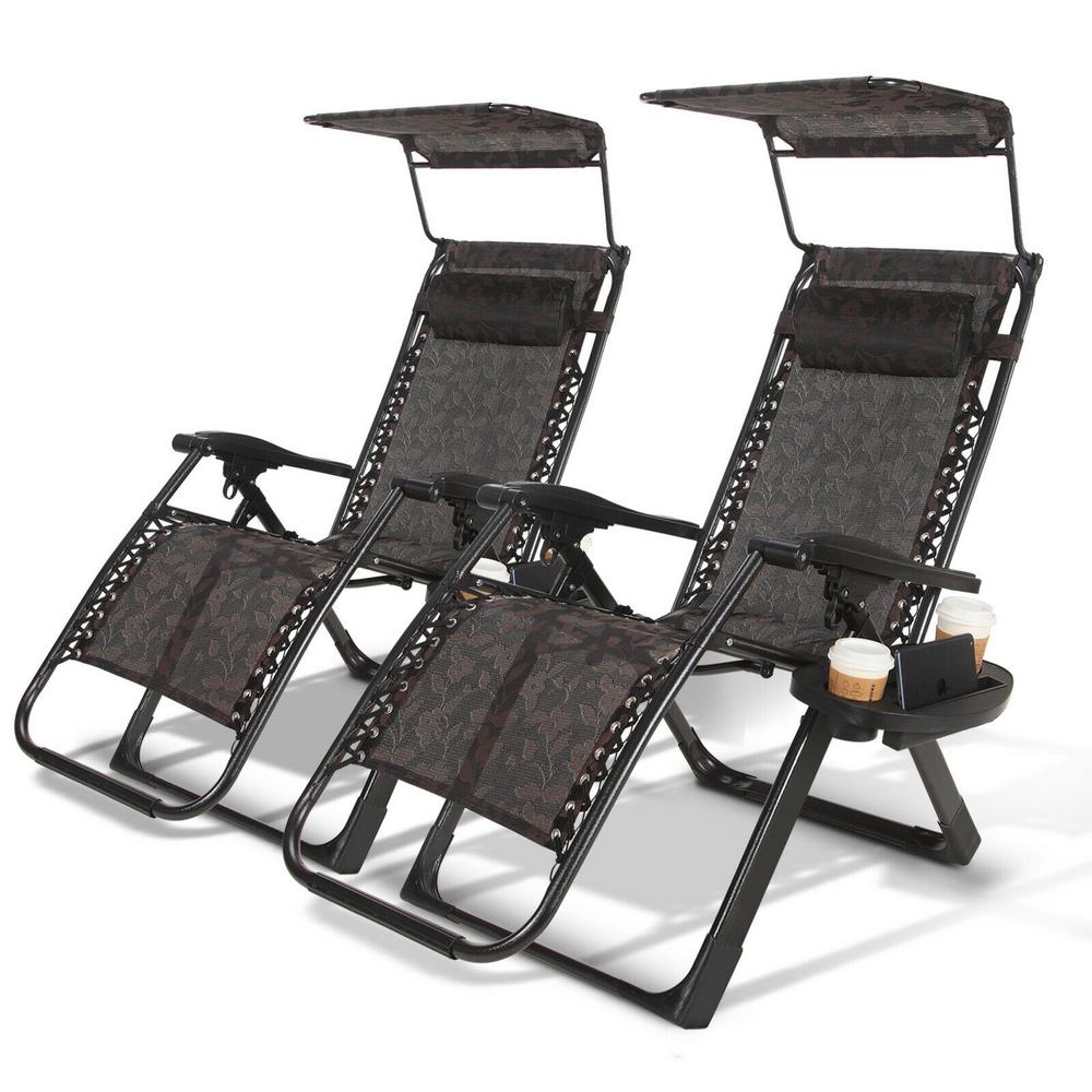 Boyel Living Black Flower Pattern Foldable Zero Gravity Metal Outdoor Patio Lounge Chairs With Canopy 2 Pack Hl U2010180800 The Home Depot