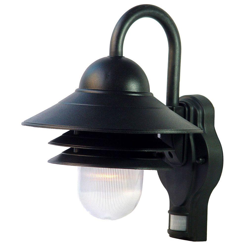 Coastal Nautical Motion Sensor Outdoor Lighting The Mariner Collection Wall Mount 1 Light Outdoor Matte Black Fixture