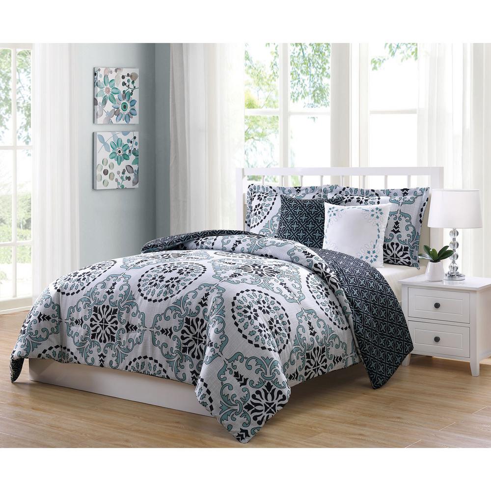 Bailey 5 Piece Blue Gray Black Full Comforter Set Ymz007994 The