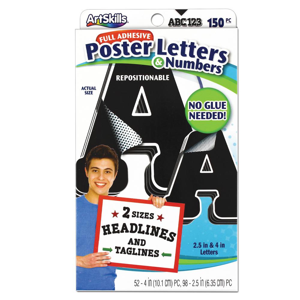 4 in. and 2 in. Black Adhesive Alphabet Letter and Number Stickers for Crafts, School Projects and Signs (150-Pieces)