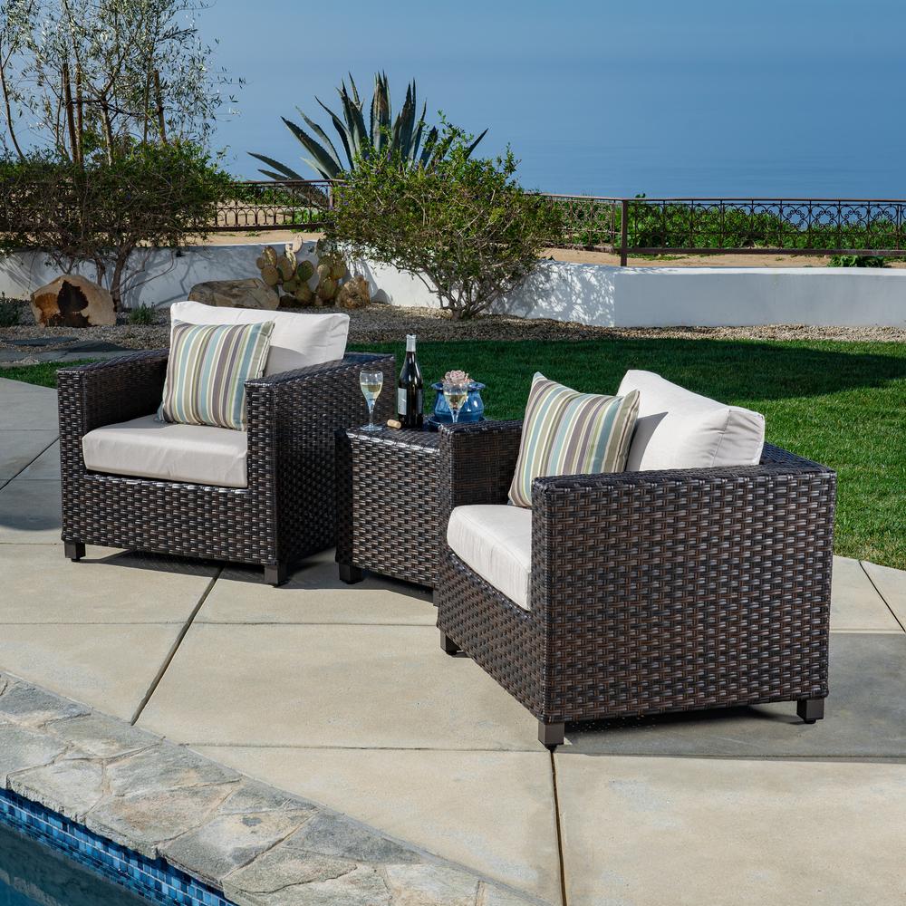 Ae Outdoor Naples 3 Piece All Weather Wicker Patio Conversation Set With Sunbrella Beige Cushions Dps101190 The Home Depot Ae Outdoor Naples 3 Piece All Weather, Patio Furniture Naples