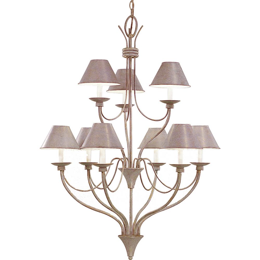 Volume Lighting Cirebon 9 Light Interior Indoor Prairie Rock Hanging Chandelier With Tapered Empire Metal Lamp Shades